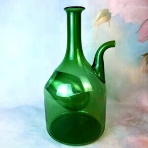 Vintage 70s Handblown Green Glass Wine Decanter Carafe  With Ice Chamber Chiller